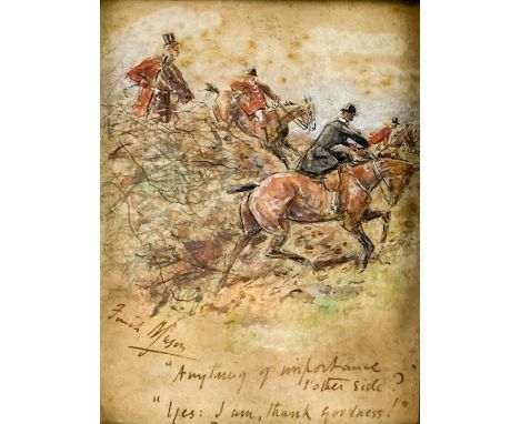 George Finch Mason, British (1850-1915)  "Anything of Importance t'other Side?, Yes I am, thank Goodness," Busy Hunting Scene