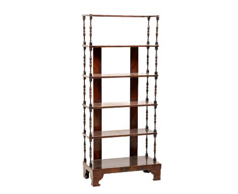 A very unusual 19th Century five tier rosewood Open Bookcase, of narrow proportions, with turned baluster supports on bracket