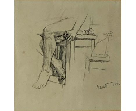 Mainie Jellett (1897-1944) 'Nude Study,' pencil sketch, depicting feet study of seated nude,&nbsp;Signed and dated, approx. 2