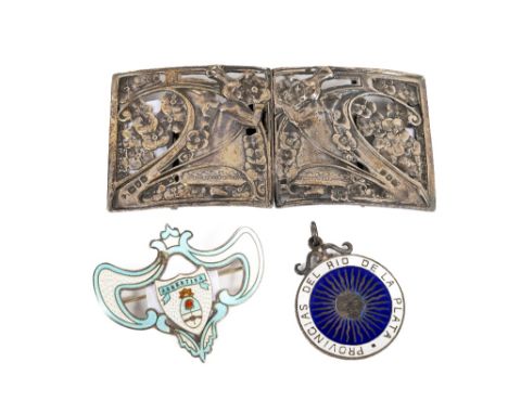 An attractive Art Nouveau silver two part pierced and decorated Ladies Belt Buckle, with floral and figural design, hallmarke