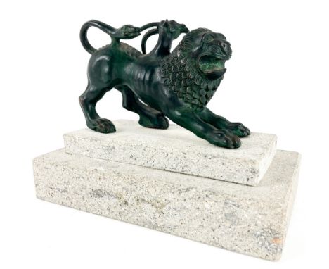 A fine bronze copy of the Etruscan Chimera of Arezzo, on rectangular stepped stone plinth, 22cms (8 1/2") overall. (1) 