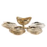 A good set of 4 crested silver shell shaped Butter Dishes, London 1894, 11.35 ozs, 320grs., together