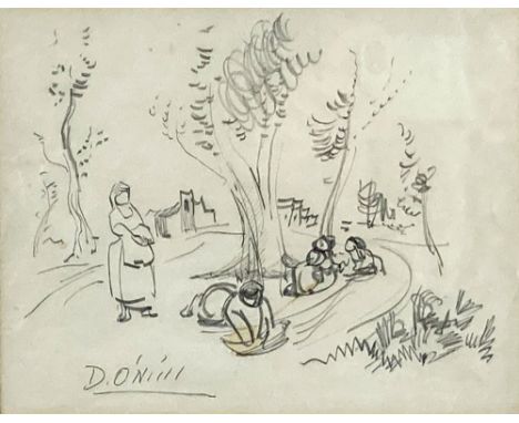 Daniel O'Neill, Irish (1920 - 1974)  'Figures in the Forest,' preparatory sketch, depicting Figures under Trees in foreground