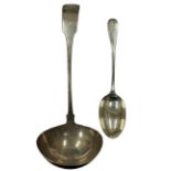 A Georgian period Irish silver Soup Ladle, by Matthew West, Dublin, with etched crest handle,