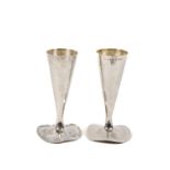 A good pair of hammered Arts & Crafts silver Vases, London 1990 by JAT, 925 each 23cms (9"), 24.41