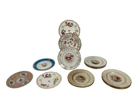 A set of 8 hand coloured relief moulded floral&nbsp;Dessert Plates,&nbsp;probably Spode and 6 other colourful Dessert Plates.