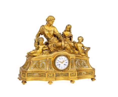 An exceptional Napoleon III large French ormolu Mantle Clock,&nbsp;the group of three children and mother, after Francis Theo