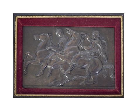 19th Century, After The Antique 'The Parthenon Relief,' bronze relief depicting two Greek soldiers on horseback in military a