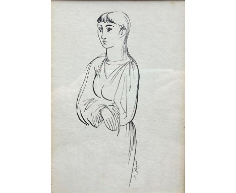 Daniel O'Neill, Irish (1920-1974)  'Sketch of a Young Lady,' pen and ink, approx. 18cms x 13cms (7'' x 5''),&nbsp;Signed, mou