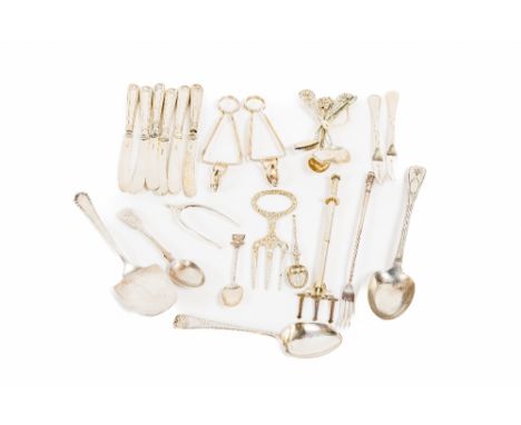 An Irish Victorian bright cut silver Serving Spoon, an English Georgian bright cut Dessert Spoon, a collection of varied silv