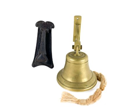 A heavy Art Nouveau cast iron Door Knocker, and a heavy brass Wall Bell. (2)