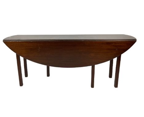 A 19th Century mahogany Irish Georgian style Hunt or Wakes Table, the plain top with side 'D' drop leaves, on square legs wit