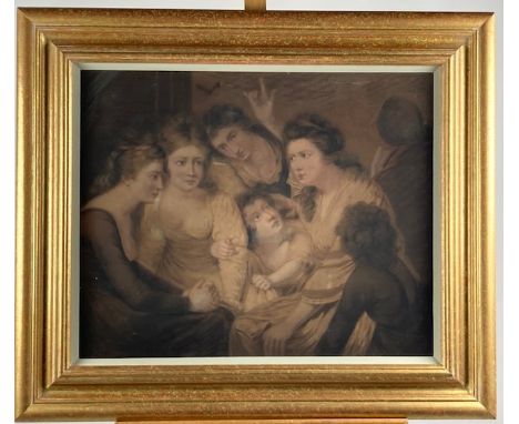 After Reynolds  Coloured Mezzotint, "Figures Gathered Together - Storytelling," 50cms x 61cms (19 3/4" x 24"); together with 