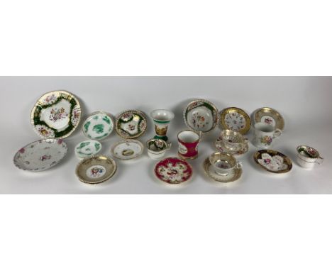 A collection of attractive English hand painted Porcelain, comprising Cups, Saucers, a Slop Bowl, a porcelain Vase with lands