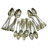A set of 13 Irish Georgian silver crested Dessert Spoons, with rat-tail design, Charles Marsh,