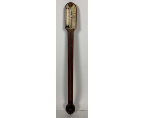 A quality Irish mahogany cased Stick Barometer, the arch top inset with etched dial, marked 'Yeates &amp; Son, Opticians, Dub