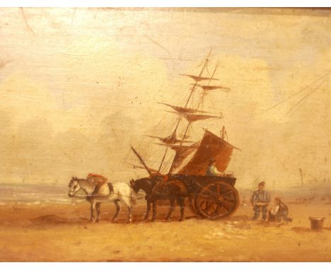 A 19th century oil on panel maritime scene(English school) , possibly Cromer, signed verso C H WALKER, show size 16.5 by 12.5