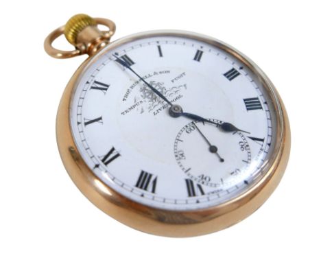 A 9ct yellow gold open face pocket watch, Thomas Russell &amp; Sons Liverpool Birmingham 1923/24, enamel dial with roman nume