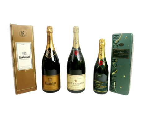 Three bottles of Champagne comprising a magnum of Moet &amp; Chandon, Premier Cuvee, 150cl, a bottle of Moet &amp; Chandon, B