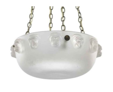 An Art Deco Lalique opalescent moulded glass plafonnier (chandelier), in the 'Madagascar' pattern, No. 2481 designed 1928, mo