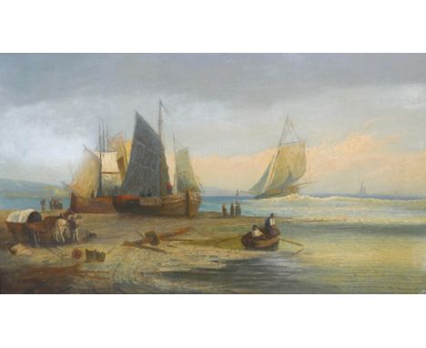 L. Vincent (British school, 19th century): coastal scene with fishing boats oil on canvas, indistinctly signed, framed.