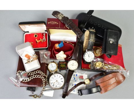 A SELECTION OF WRISTWATCHES AND ITEMS, to include a Rotary watch case, an Auriol wristwatch, a ladies Sekonda wristwatch, wat