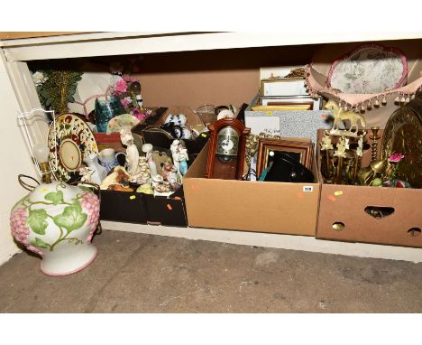 SIX BOXES AND LOOSE OF MISCELLANEOUS ITEMS to include a Poole Pottery jug, Bossons Arab with Suluki dog, teawares, cottage te
