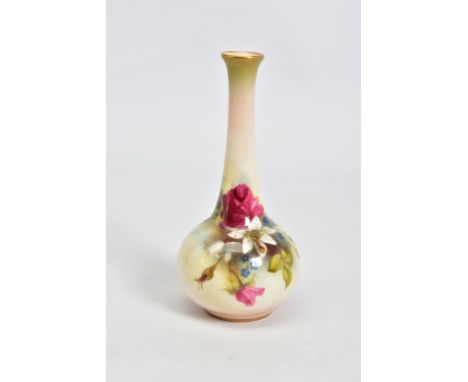 A ROYAL WORCESTER ONION SHAPED VASE, shape No 24?, painted roses and other garden flowers, painted mark 154.56, puce factory 