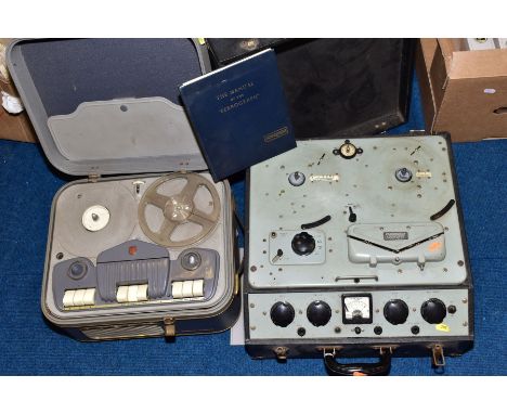 A VINTAGE FERROGRAPH MODEL 2A REEL TO REEL TAPE PLAYER, with manual and cover, together with a Philips AG8108 reel to reel pl