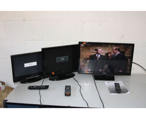 THREE SMALL FSTV'S comprising of a Samsung UE24H4003 24'' Led TV with manual and remote, an Alba LCD1988OH 19''LCD TV with re