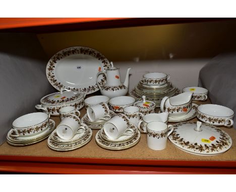 A WEDGWOOD 'AUTUMN VINE' PATTERN PART DINNER SERVICE, comprising meat platter, tureen and cover (another cover a.f), coffee p