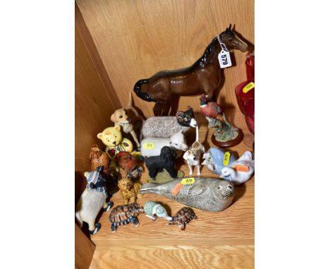 A GROUP OF SEVENTEEN ANIMAL, BIRD AND BEAR FIGURES, including a Beswick swish tail horse, model No.1182, brown gloss, a Borde