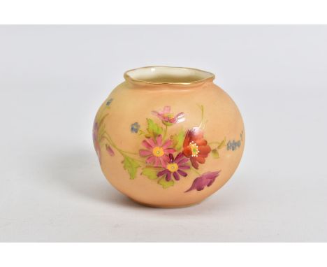 A ROYAL WORCESTER BLUSH IVORY SQUAT GLOBULAR VASE, shape No G161, printed and tinted with floral sprays, printed marks, heigh