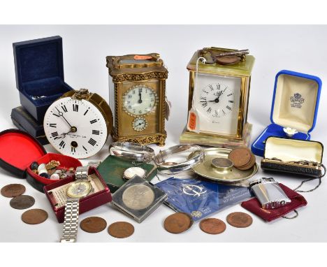 A BOX OF ITEMS, to include two silver bangles with floral engravement both with hallmarks for Birmingham, approximate gross w