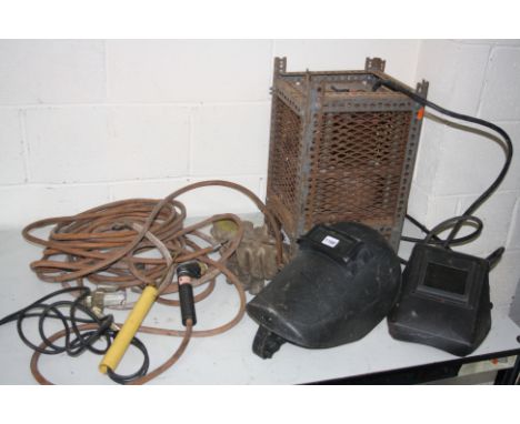 A COLLECTION OF WELDING EQUIPMENT AND ELECTRIC HAND TOOLS, to include a vintage Arc welder (PAT fail, not gripped and not ins