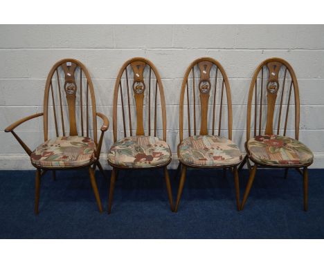 A SET OF FOUR ERCOL GOLDEN DAWN SWAN HOOP BACK CHAIRS including one carver (4)&nbsp; Condition Report&nbsp; Good condition , 