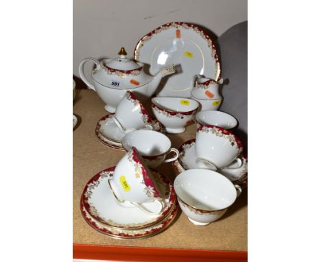 A ROYAL DOULTON 'WINTHROP' PATTERN TEA SET, comprising tea pot, milk and sugar, bread and butter, six cups, six saucers and s