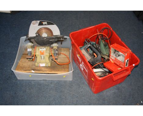 A COLLECTION OF VINTAGE AND MODERN POWER TOOLS, including a Black &amp; Decker KS865 circular saw (PAT pass and working), a B