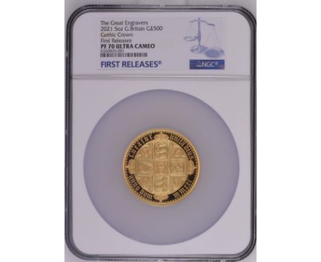 UNITED KINGDOM. Elizabeth II, 1953-2022. Gold 500 pounds, 2021. Royal Mint. Proof. The Great Engravers seriesA re-interpretat