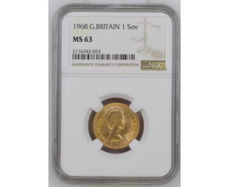 UNITED KINGDOM. Elizabeth II, 1953-2022. Gold sovereign, 1968. Royal Mint. First, laureate head of Elizabeth II facing right;
