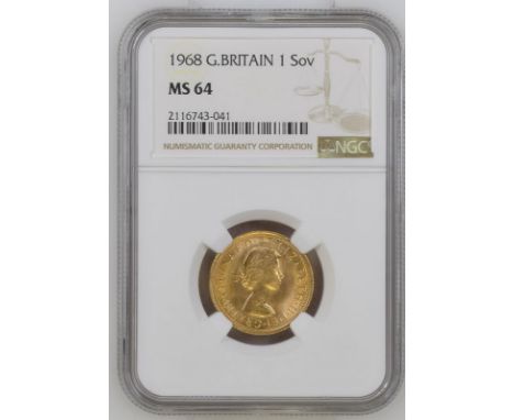 UNITED KINGDOM. Elizabeth II, 1953-2022. Gold sovereign, 1968. Royal Mint. First, laureate head of Elizabeth II facing right;