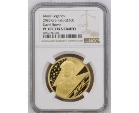 UNITED KINGDOM. Elizabeth II, 1952-. Gold 100 pounds, 2020. Royal Mint. Proof. The third release from the "Music Legends" ser