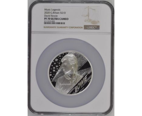 UNITED KINGDOM. Elizabeth II, 1952-. Silver 10 pounds, 2020. Royal Mint. Proof. The third release from the "Music Legends" se