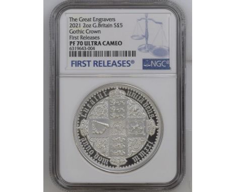 UNITED KINGDOM. Elizabeth II, 1952-. Silver 5 pounds, 2021. Royal Mint. Proof. The Great Engravers seriesA re-interpretation 