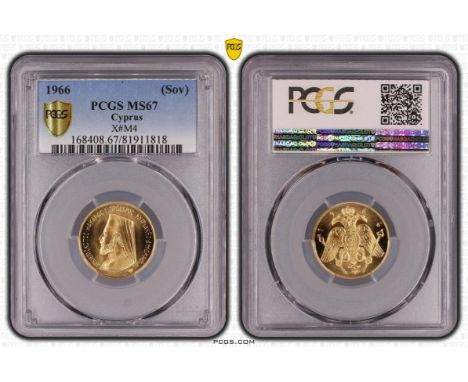 CYPRUS. Makarios III (1960-1977). Gold sovereign, 1966. Portrait of Archbishop Makarios III left; ΑΡΧΙΕΠΙΣΚΟΠΟΣ ΜΑΚΑΡΙΟΣ Γ ΠΡ