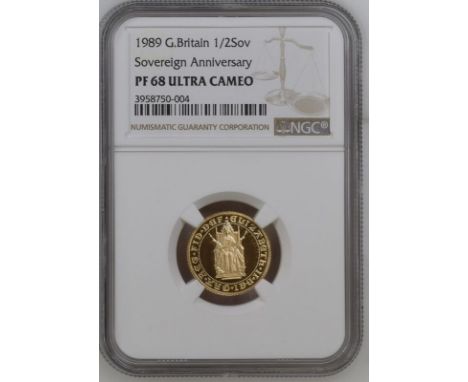 UNITED KINGDOM. Elizabeth II, 1953-2022. Gold half-sovereign, 1989. Royal Mint. Proof. Commemorating the 500 years anniversar
