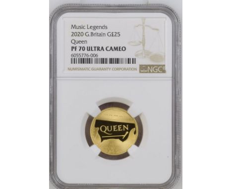 UNITED KINGDOM. Elizabeth II, 1952-. Gold 25 pounds, 2020. Royal Mint. Proof. The first coin in the "Music Legends" series, c