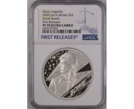 UNITED KINGDOM. Elizabeth II, 1953-2022. Silver 5 pounds, 2020. Royal Mint. Proof. The third release from the "Music Legends"