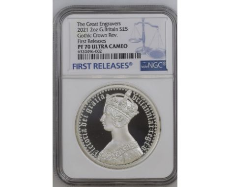 UNITED KINGDOM. Elizabeth II, 1952-. Silver 5 pounds, 2021. Royal Mint. Proof. The Great Engravers seriesA re-interpretation 