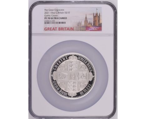 UNITED KINGDOM. Elizabeth II, 1953-2022. Silver 10 pounds, 2021. Royal Mint. Proof. The Great Engravers seriesA re-interpreta